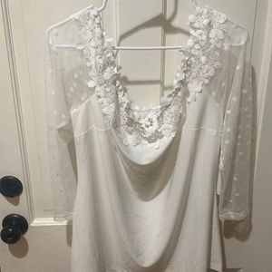NWT White off the shoulder- sheer dot sleeve blouse